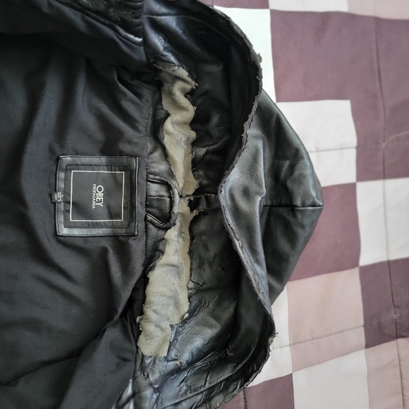 Rare obey denim jacket w/faux leather hoodie - Picture 10 of 11